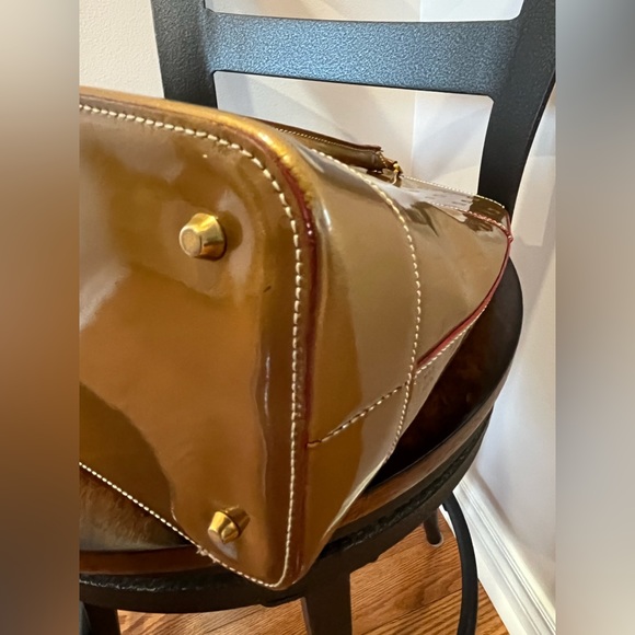 Arcadia Gold Patent Leather Satchel Large Handbag Purse Zip Double Handle Italy - Picture 10 of 16